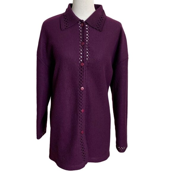 Cherokee Purple Cardigan Perforated Button Up Knit Sweater Size XL Soft Cozy Top - Picture 2 of 16